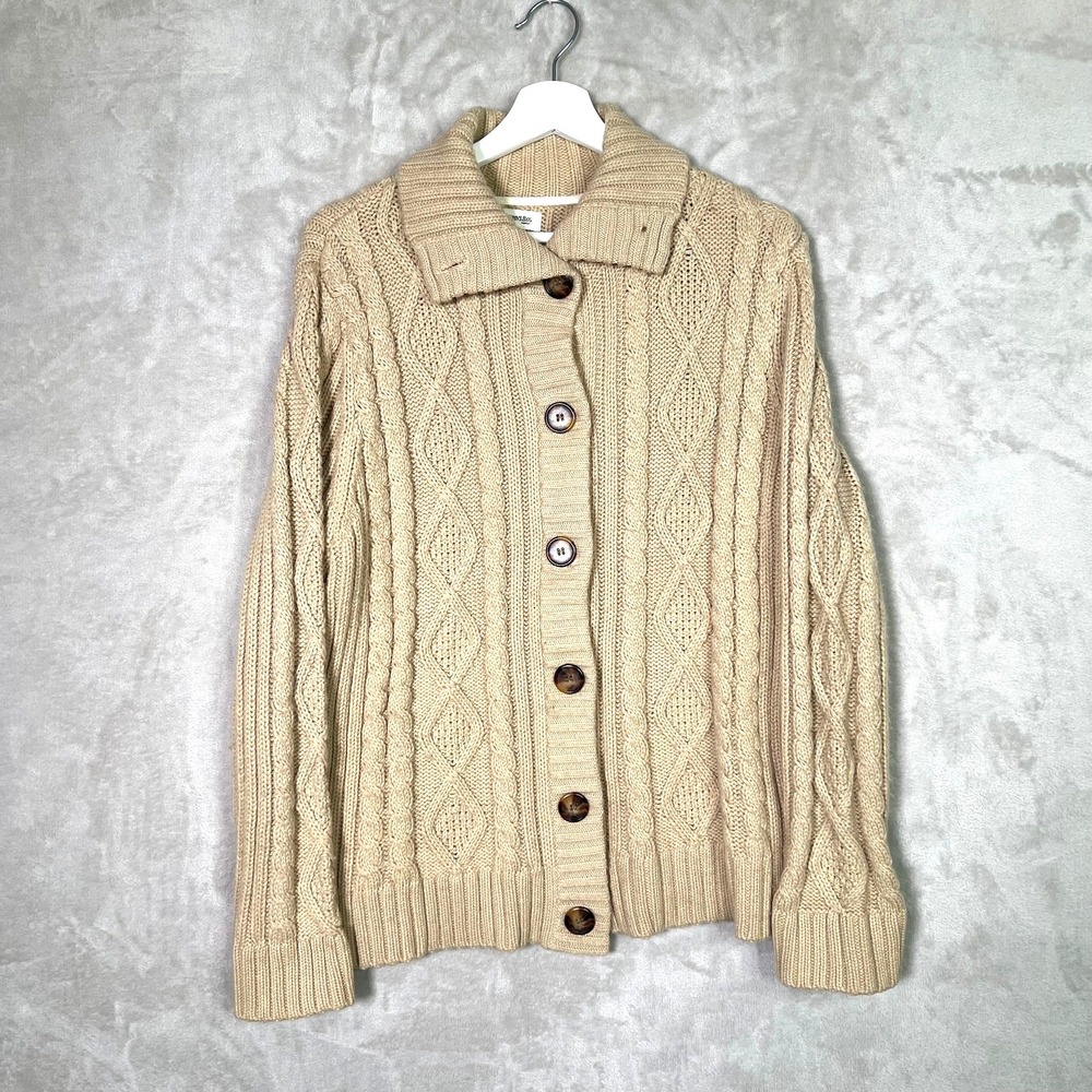 Vintage St John's Bay Cable Knit‎ Fisherman Cardigan Sweater Beige Women's 1X